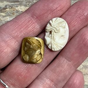Antique Unmounted Cameos (Tigers Eye And Shell) Please Read Description